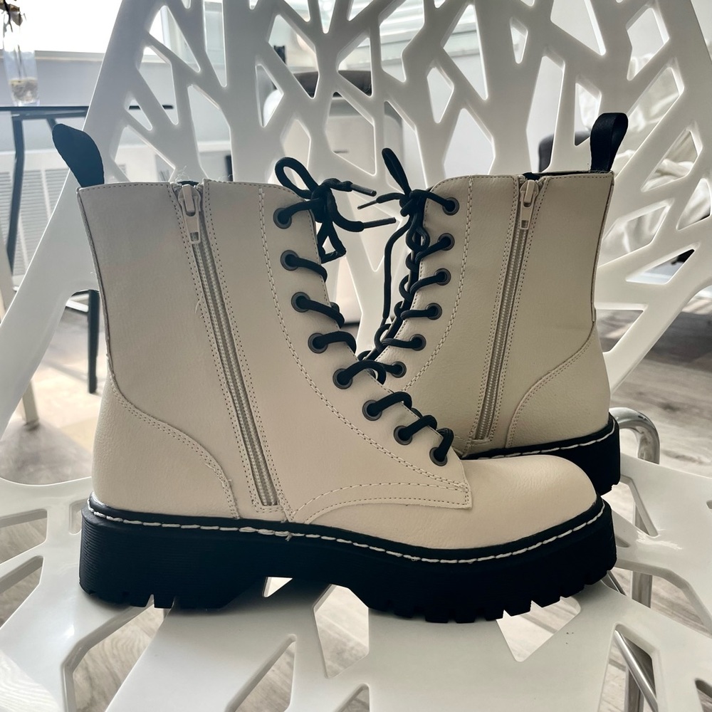Sincerly Jules White Combat Boots with Black Laces & Soles